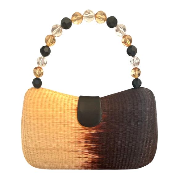 Le Sak Handmade Handbag Purse Beaded Top Handle Made of Natural Buri Palm Fibers - Picture 4 of 5